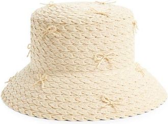 San Diego Hat Company Bow Embellished Braided Straw Bucket Hat in Light Tan at Nordstrom