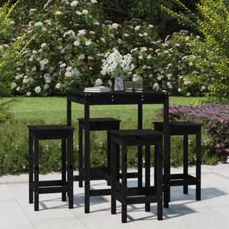 vidaXL Set De Mesa Y Taburetes Altos Jard&iacute;n 5 Piezas Madera Pino Negro Vidaxl