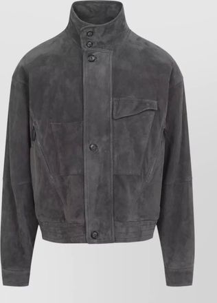 Giorgio Armani suede leather high-neck long-sleeve blouson jacket