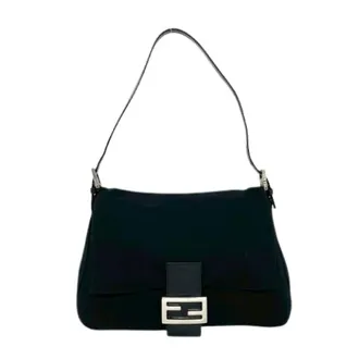 Fendi Pre-owned Shoulder Bags, female, Black, Size: ONE SIZE Pre-owned Mamma Baguette Jersey Leather Shoulder Bag
