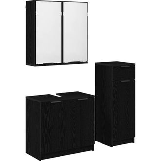 vidaXL Juego De Muebles De Ba&ntilde;o 3 Pcs Roble Negro Madera De Ingenier&iacute;a Vidaxl