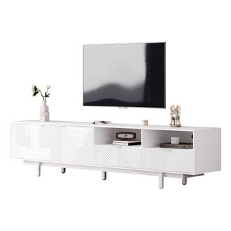 STILVORA Mueble Tv Con 2 Puertas Y Estantes Abiertos, Orificio Para Cables, Para Sal&oacute;n, En Tablero De Part&iacute;culas, 200&times;40&times;51 Cm, Blanco