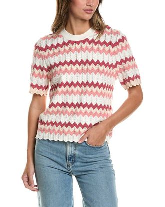 Adrianna Papell Chevron Striped Crewneck Pullover