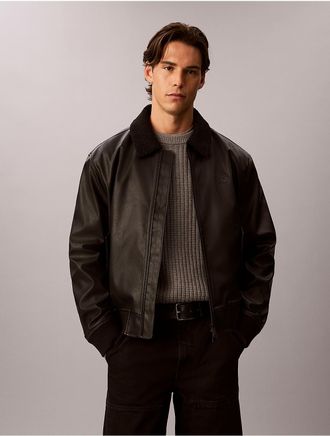 Calvin Klein Jeans Calvin Klein Mens Faux Leather Sherpa Bomber Jacket - Black - 2XL
