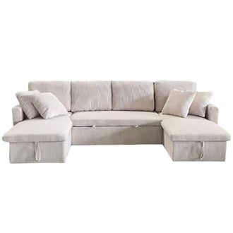 Concept Usine Sof&aacute; panor&aacute;mico cama de 4 plazas de pana con ba&uacute;l - beige