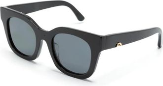 Huma Eyewear Sunglasses, unisex, Black, ONE SIZE, Black Round Sunglasses Gold Hardware