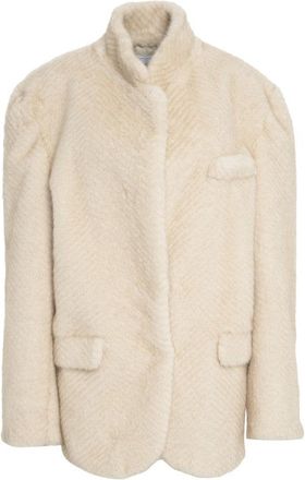 Forte Couture Structured Beige Faux Fur Jacket With Houndstooth Pattern