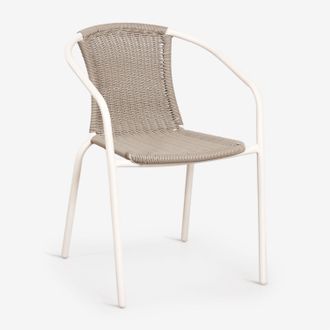 Sklum Pack De 4 Sillas De Comedor Apilables Con Reposabrazos En Acero Y Rat&aacute;n Sint&eacute;tico Kalymana Sklum