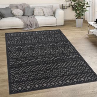 Paco Home Paco Home - Alfombra Salon De Habitacion Cocina Exterior Terraza Jardin Nordica Etnica Lisa Antracita, &Oslash; 200 Cm Redon