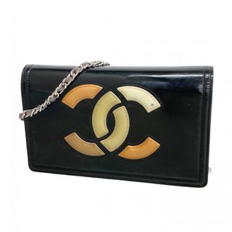 Chanel Black Patent Leather Chain/Shoulder Wallet (Pre-Owned)