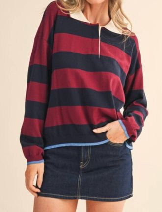 Merci Striped Rugby Polo Shirt In Red/black
