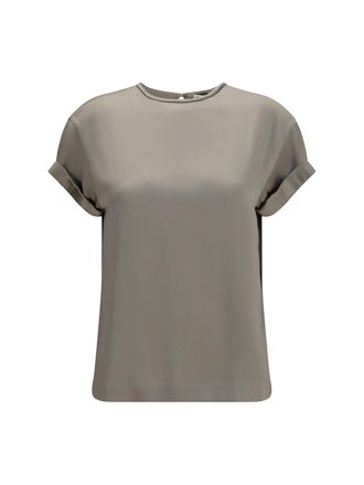 Brunello Cucinelli Womens Silk Blouse With Monili Chain Rosemary Silk-Elastane T-Shirts & Jerseys Silk/elastane