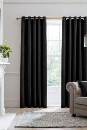 Laurence Llewelyn-Bowen Montrose Velvet Blackout-Coated Pair of Eyelet Curtains in Black | Size: 229 cm width x 229 cm drop