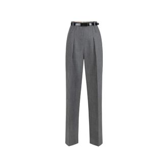 Elisabetta Franchi Pantalon Zip con Cinturon - Dames - Broeken - Grijs - Maat: M Zijde
