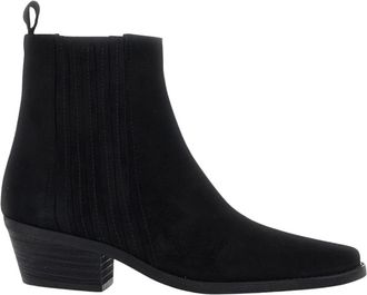 Pollini Su&egrave;de enkellaarsjes met hak - Dames - Cowboylaarzen - Zwart - 39 EU - Su&egrave;de - Schoenen