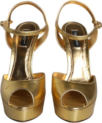 Dolce & Gabbana Gold Bette Leather Heels Sandals Womens Shoes (Pre-Owned)