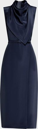 Adam Lippes Scarf Drape Silk Crepe Midi Dress With Belt