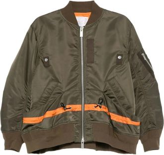 sacai Jassen, Dames, Bruin, M, Khaki Zip Buitenkleding met Oranje Streep