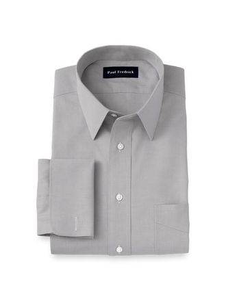 Paul Fredrick Non-iron Cotton Pinpoint Solid Point Collar French Cuff Dress Shirt in Grey at Nordstrom, Size 15.5 - 36