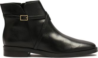 Kazar Platte laarzen met kruisende banden - Dames - Enkellaarsjes - Zwart - 35 EU - Leer - Schoenen