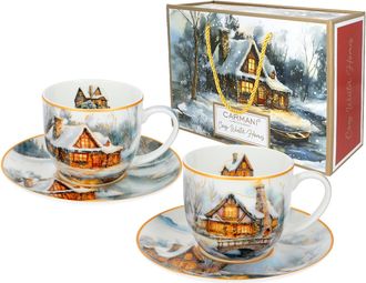 OEM Carmani, Juego De 2 Tazas De 240 Ml + Platillos - Home En El Abrazo Del Invierno