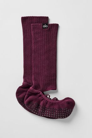 Alo | Womens Strappy Siren Grip Socks in Burgundy, Size: Medium/Large