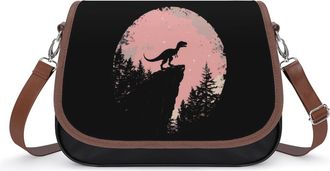 Generic Dinosaur Under The Blood Moon Leather Crossbody Bags for Women Messenger Handbag Purse Shoulder Bag