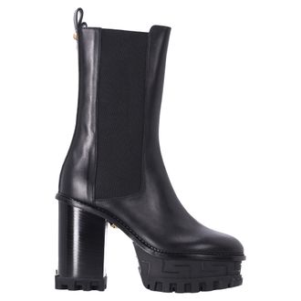 Versace Pre-owned Womens Greca Labyrinth High-Heel Platform Boots in Black Calf Leather - Size EU 38