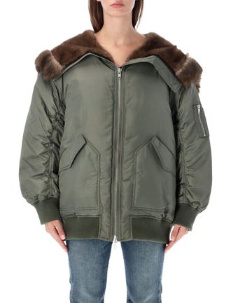 Stand Studio Olive Green Bobbie Faux-Fur Collar Jacket