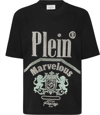 Philipp Plein Tops, Dames, Zwart, M, Katoen, Jersey T-Shirt Round Neck SS Marvelous