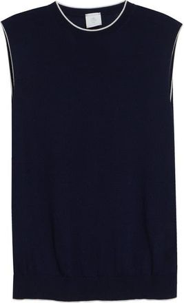 Eleventy Avalon Travel Sleeveless Merino Wool Sweater in Blue/white at Nordstrom, Size Xx-Small