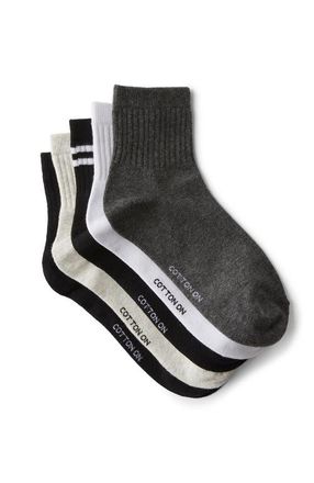 Cotton On 5Pk Quarter Crew Sock in Black Stripe Grey Mix at Nordstrom