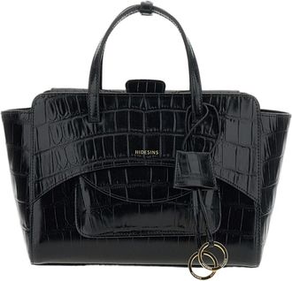 Hidesins Black Flap M Croc-Effect Leather Shoulder Bag