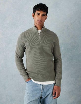 Only & Sons Maglione con zip corta grigio verde a coste