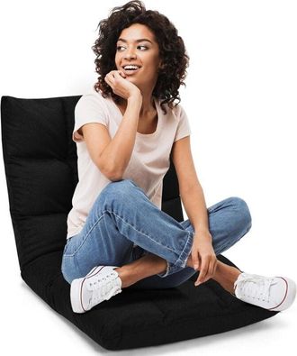 Costway Costway - Silla de Suelo con Respaldo Ajustable en 14 Posiciones Silla de Piso de Espuma con Funda Extraíble Asiento para Estudio Salón (Negro)