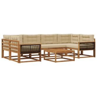 vidaXL Conjunto De Sof&aacute;s De Exterior Con Coj&iacute;n 7 Pcs Natural Y Beige Vidaxl