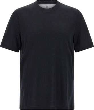 Brunello Cucinelli Black Crewneck Solid T-Shirt