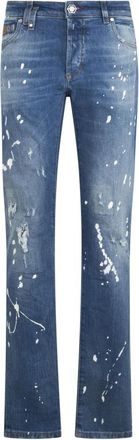 Philipp Plein 5-Pocket Super Straight Cut Jeans - Heren - Regular Fit Jeans - Blauw - W32 - Katoen - Jeans