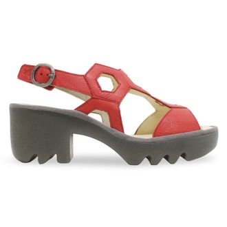 FLY London TEWA573FLY Mousse Leather Womens Heels Sandals - Devil Red - Size:UK 8