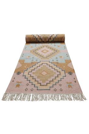 Green Looop Alfombra étnica tejida a mano de lana y algodón, multicolor 80x300