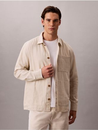 Calvin Klein Mens Linen Blend Easy Overshirt - Neutral - XL