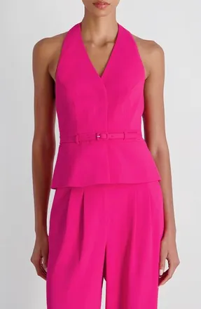 French Connection Harry Belted Suiting Halter Top in Electric Pink at Nordstrom, Size 10