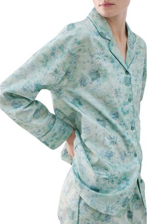 Mango Relaxed Fit Cotton Pajama Top in Mint Green at Nordstrom, Size Medium