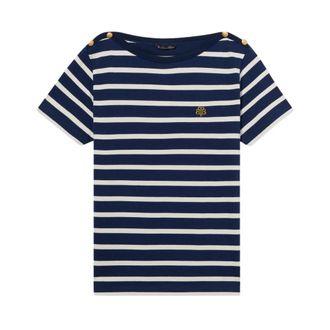 Brooks Brothers Gestreept katoenen T-shirt met geborduurd logo - Dames - T-shirts - Blauw - XL - Katoen - Tops