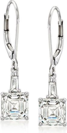 Grown Brilliance 3.15 Carat Asscher & Baguette Lab Grown Diamond Dangle Earrings in 14K White Gold, G Color, VS1 Clarity, Gift Box Included