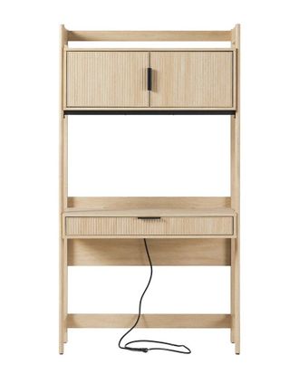 Walker Edison Transitional Reeded Desk With Hutch & Drawers Plus Tech Management