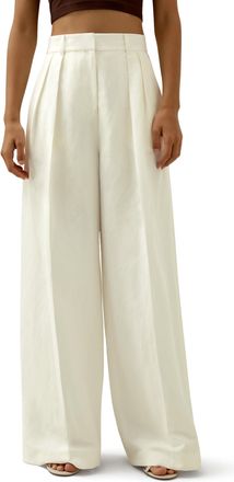 LilySilk Silk-Linen Blend Trousers for Women Silk Pants Wide Leg Front-Pleated Side Pockets Work(Natural White,UK 12)