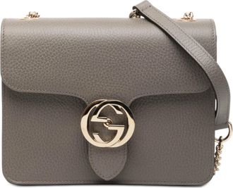 Gucci Pre-owned Womens Small Dollar Calfskin Interlocking G Crossbody - Grey Leather - One Size