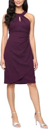 S.L. Fashions Glitter Knit Keyhole Halter Cocktail Dress in Plum at Nordstrom, Size 14