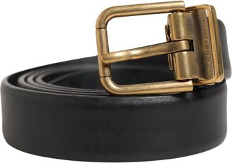 Dolce & Gabbana Men Black Classic Leather Metal Buckle Belt Calf